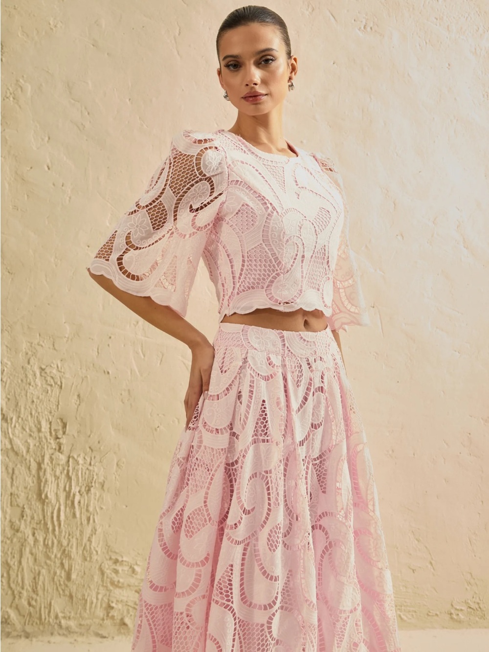 NWT Sunfere Lace Overlay Maxi Skirt in Light Pink